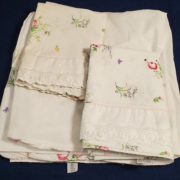 Vintage Martex Atelier Percale Sheets Twin 2 Flat 1 Bed Cover Floral No Iron - Picture 13 of 14